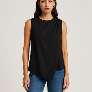 Lord & Taylor Black Asymmetrical Sleeveless Blouse Size Medium